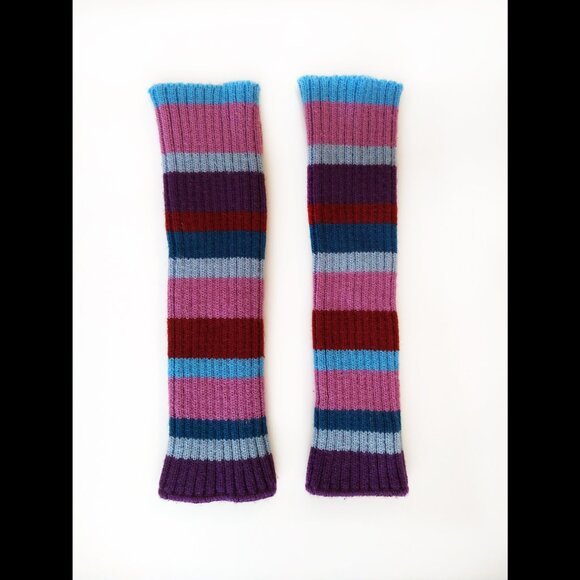 Y2K Striped Fingerless Arm Warmer Sleeves with Thumb Hole, Stretchy, Cozy - Picture 2 of 5